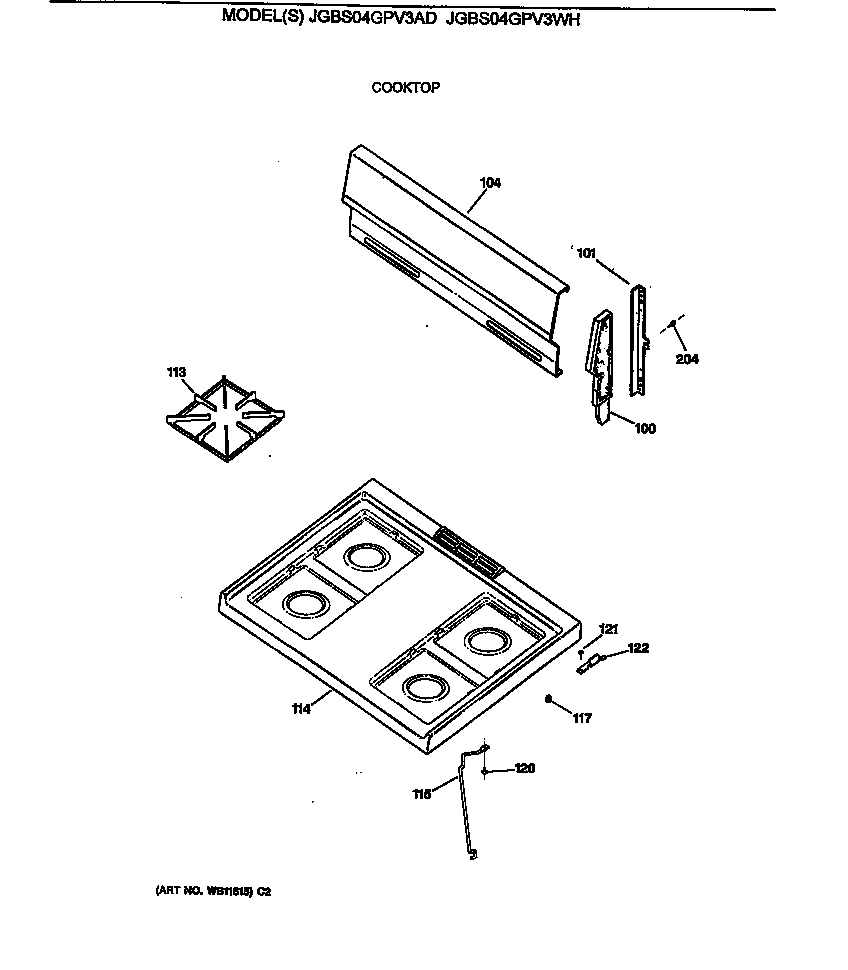 GE JGBS04GPV3AD cooktop diagram