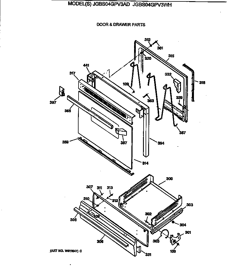 GE JGBS04GPV3AD door & drawer parts diagram
