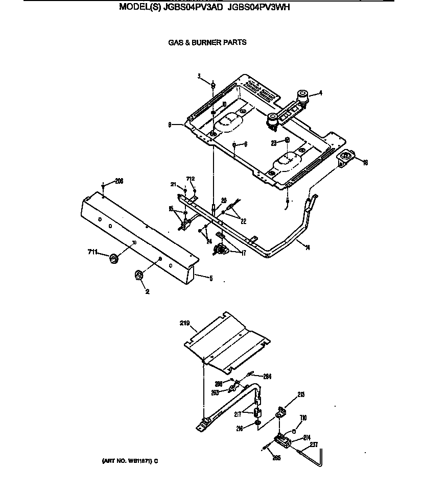 GE JGBS04PV3WH gas & burner parts diagram