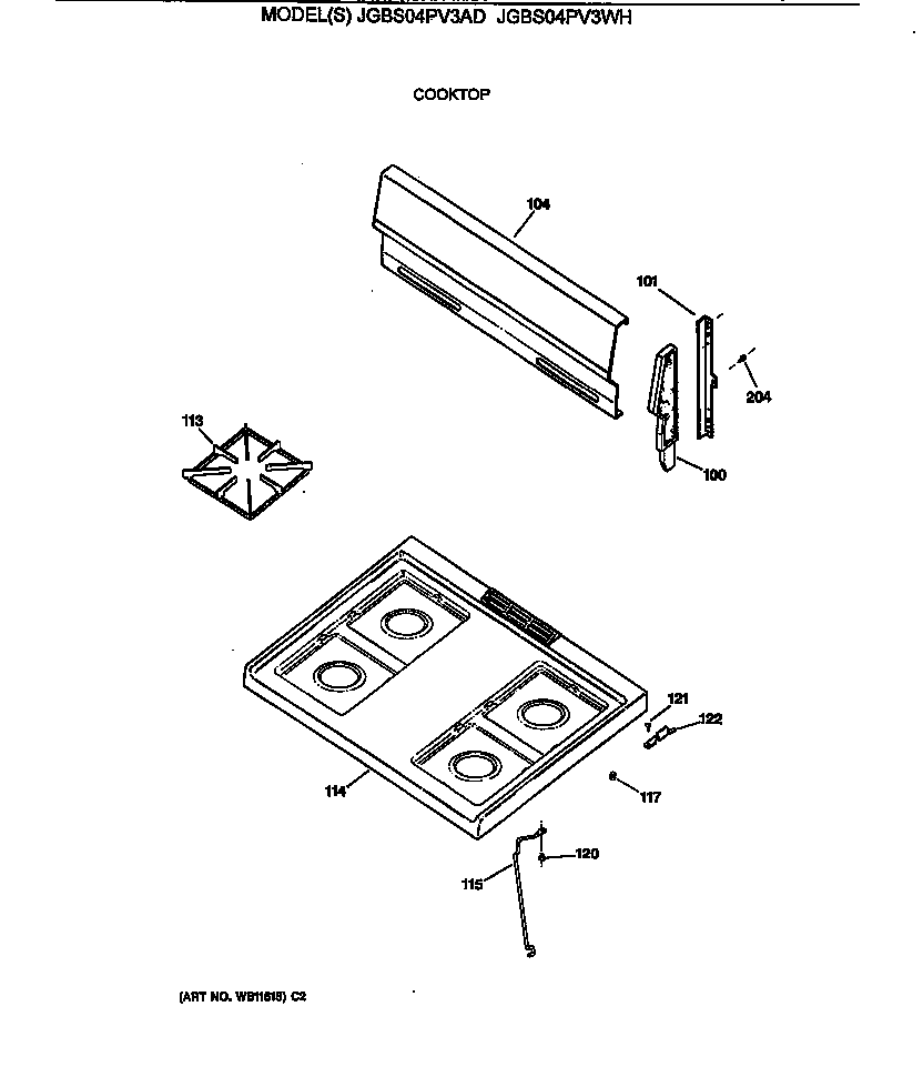 GE JGBS04PV3WH cooktop diagram