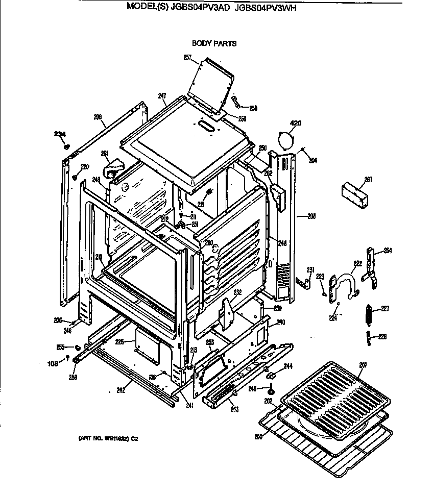 GE JGBS04PV3WH body parts diagram