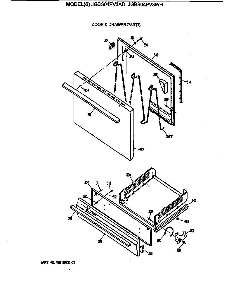 GE JGBS04PV3WH door & drawer parts diagram