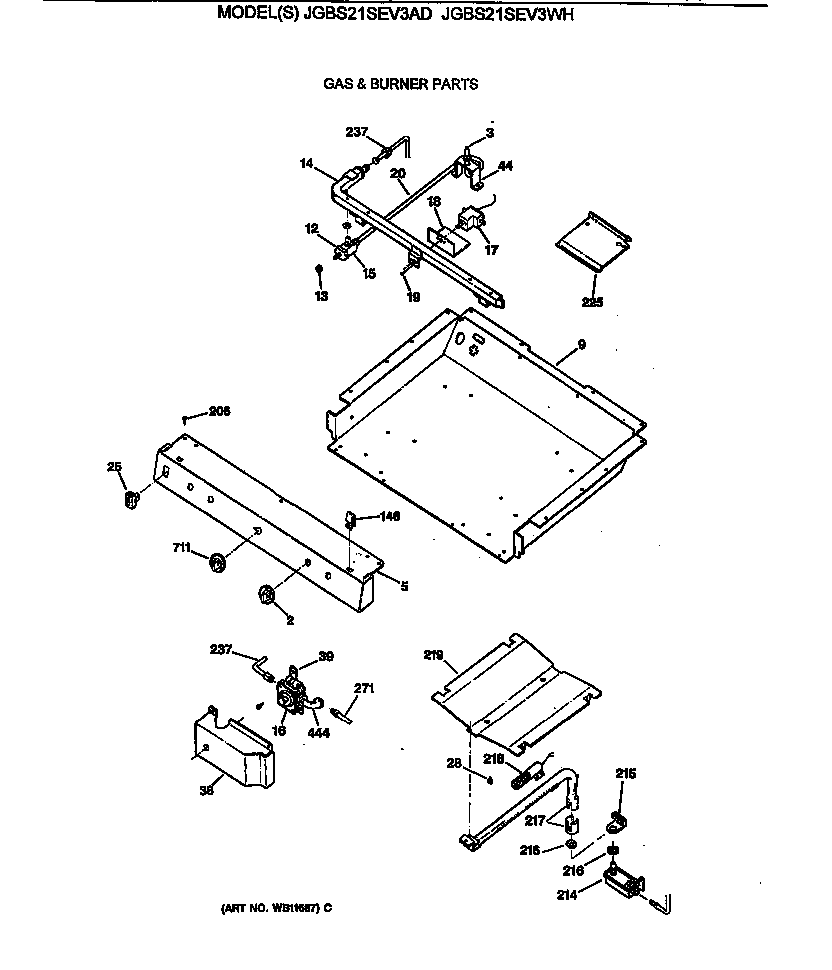 GE JGBS21SEV3WH gas & burner parts diagram
