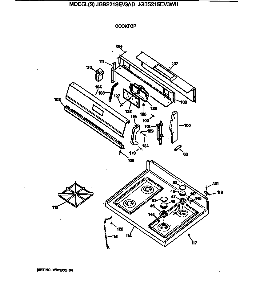 GE JGBS21SEV3WH cooktop diagram