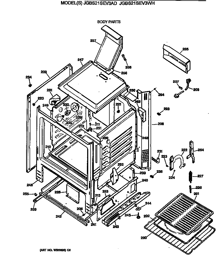 GE JGBS21SEV3WH body parts diagram