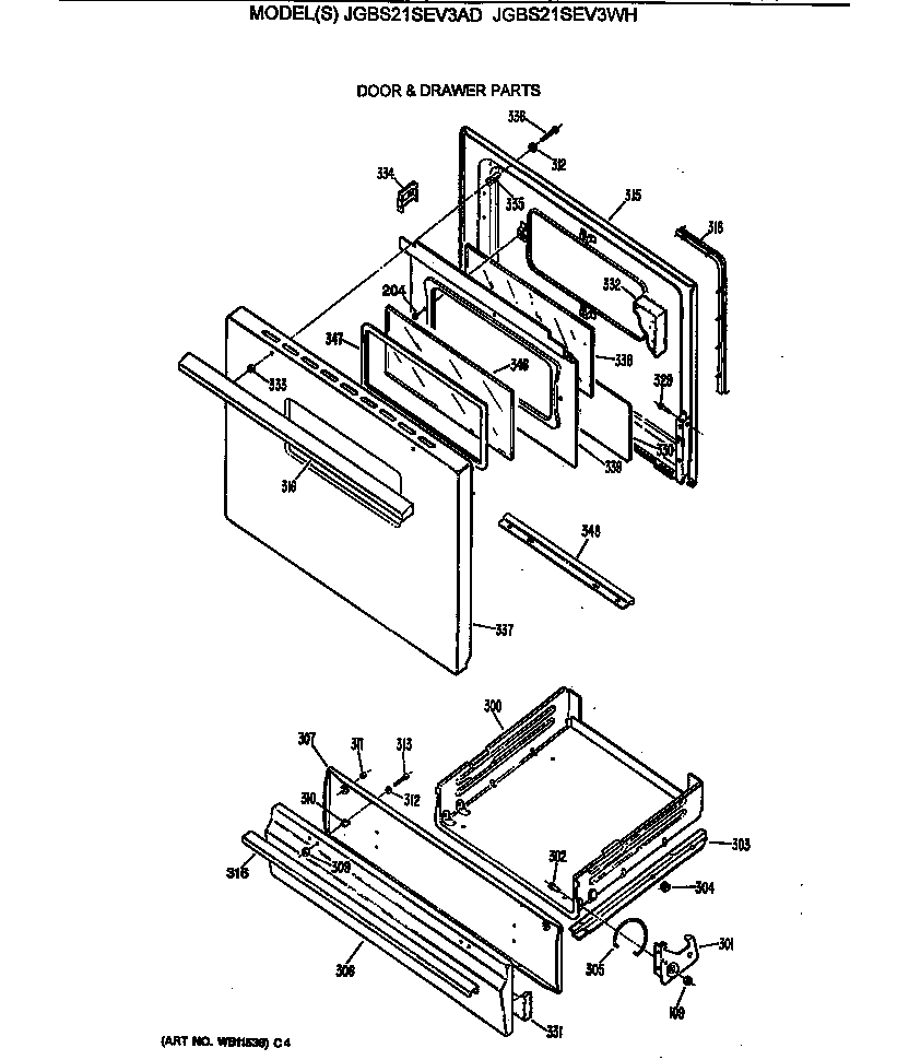 GE JGBS21SEV3WH door & drawer parts diagram