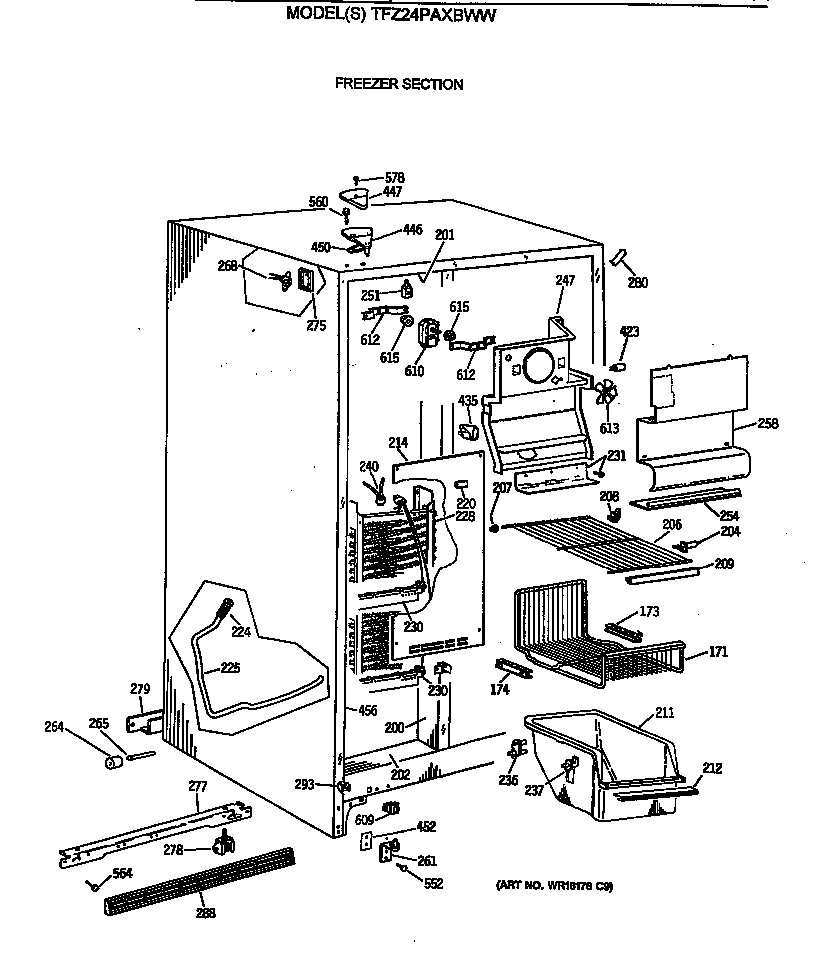 GE TFZ24PAXBWW freezer section diagram