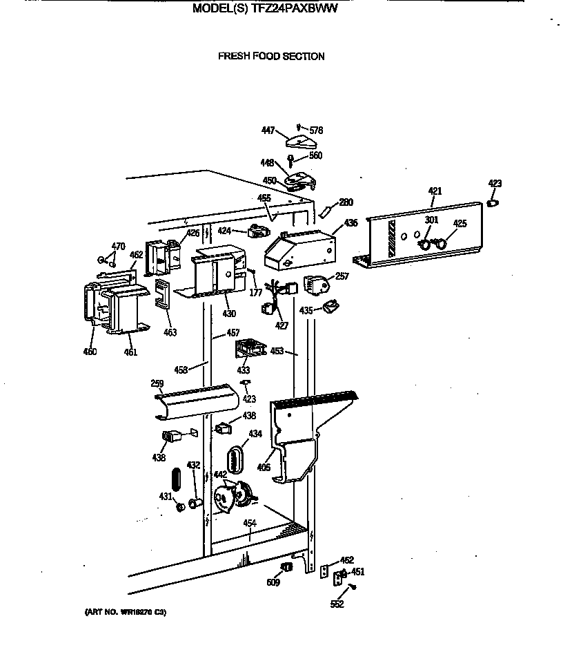 GE TFZ24PAXBWW fresh food section diagram