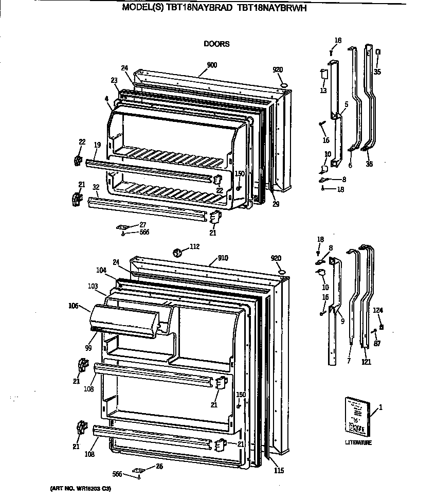 GE TBT18NAYBRAD doors diagram