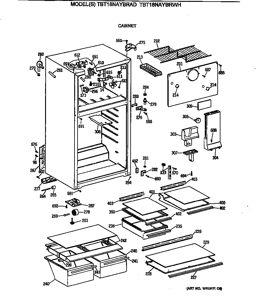 GE TBT18NAYBRAD cabinet diagram