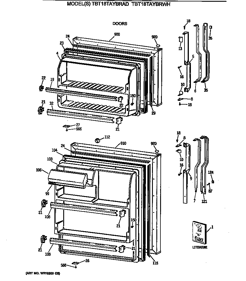 GE TBT18TAYBRWH doors diagram
