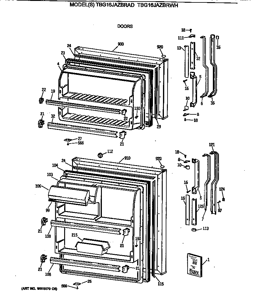 GE TBG16JAZBRAD doors diagram