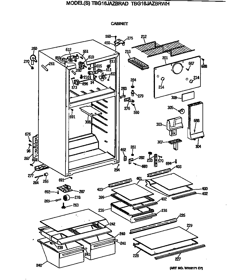 GE TBG16JAZBRAD cabinet diagram