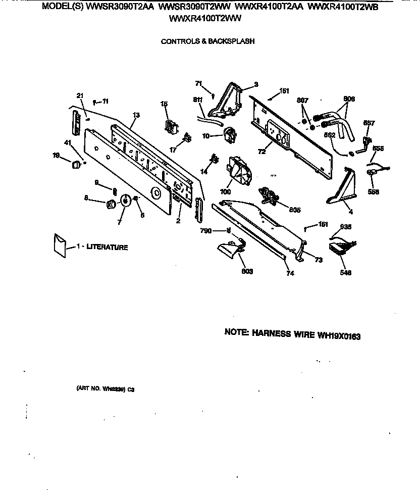 GE WWXR4100T2WW controls & backsplash diagram