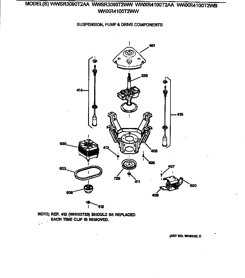 GE WWXR4100T2WW suspension, pump & drive components diagram