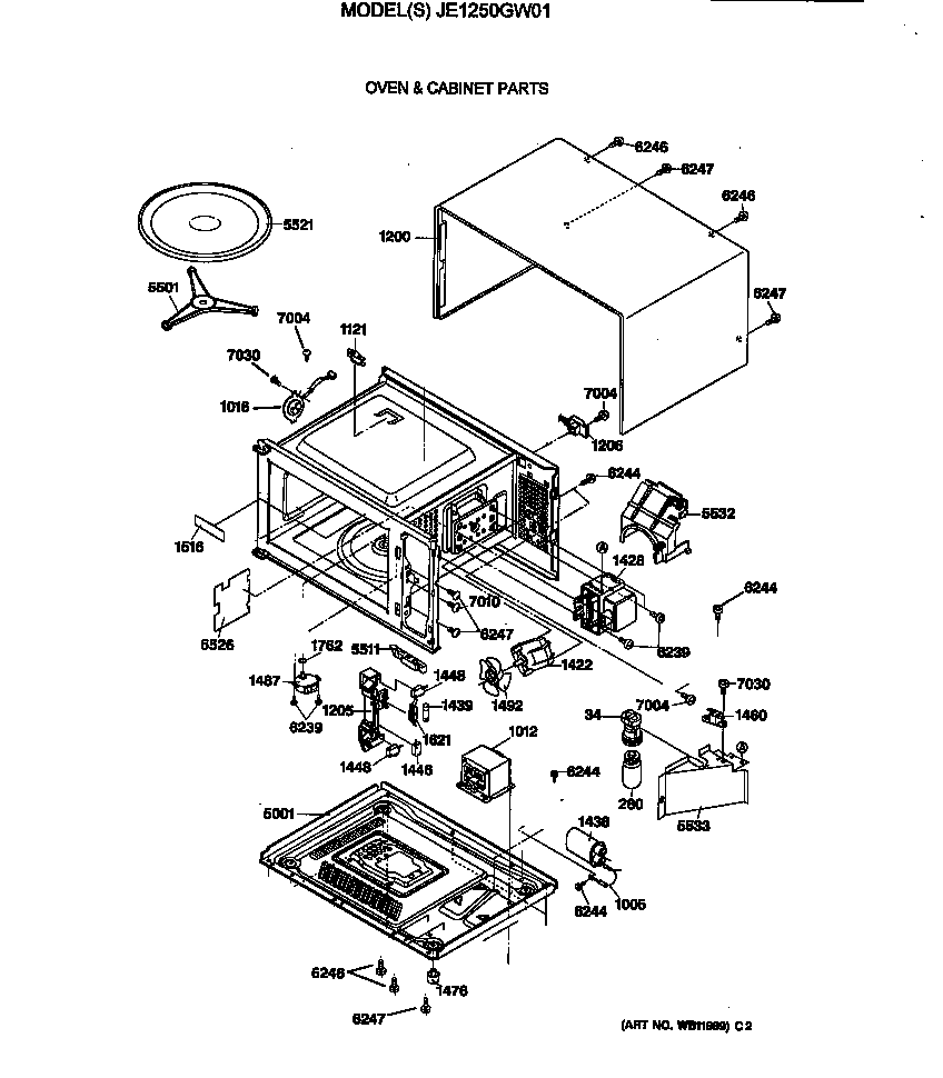 GE JE1250GW01 oven & cabinet parts diagram