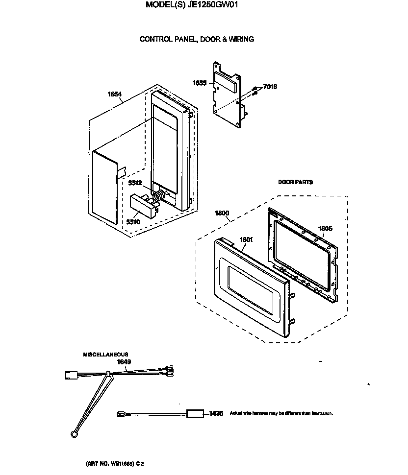 GE JE1250GW01 control panel, door & wiring diagram