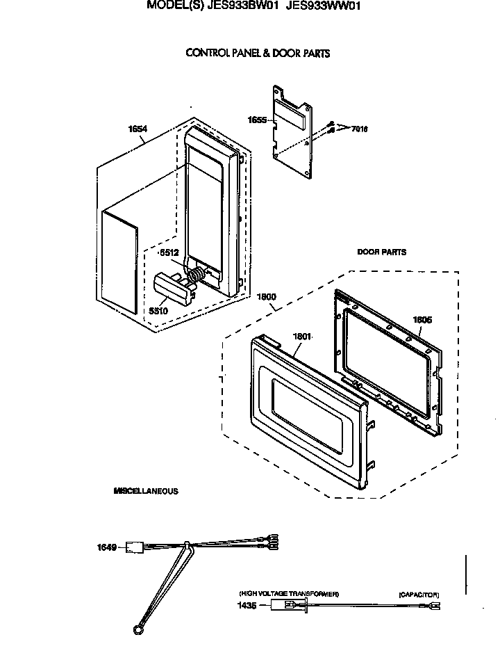 GE JES933BW01 control panel & door parts diagram