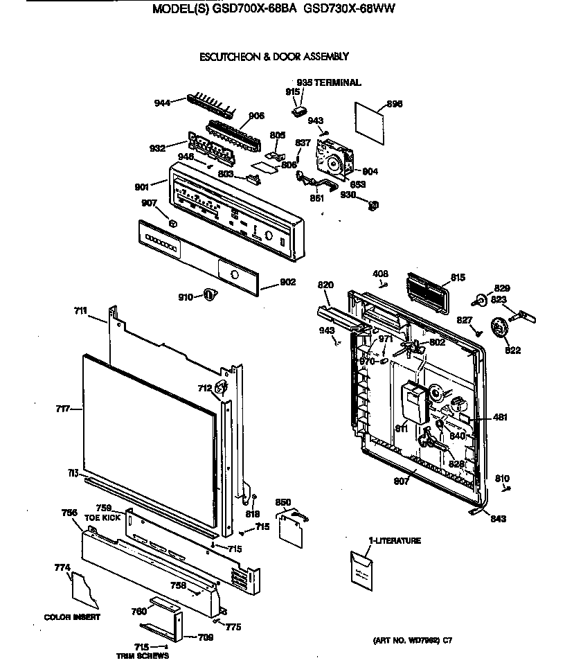 GE GSD700X-68BA escutcheon & door assembly diagram