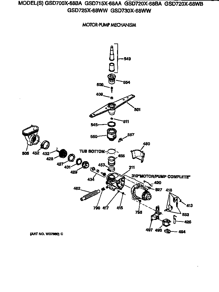GE GSD700X-68BA motor-pump mechanism diagram