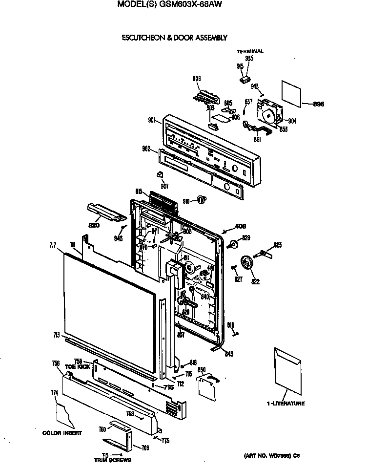 GE GSM603X-68AW escutcheon & door assembly diagram