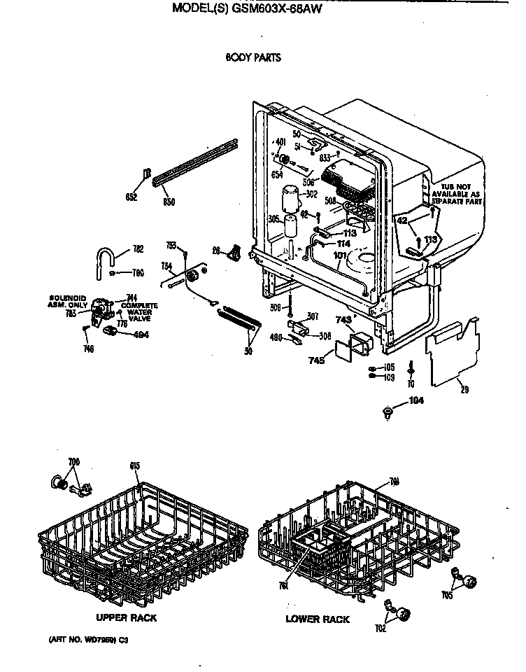GE GSM603X-68AW body parts diagram