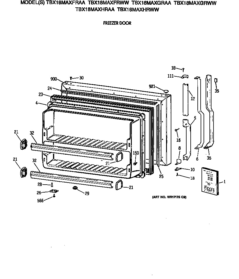 GE TBX18MAXGRWW freezer door diagram