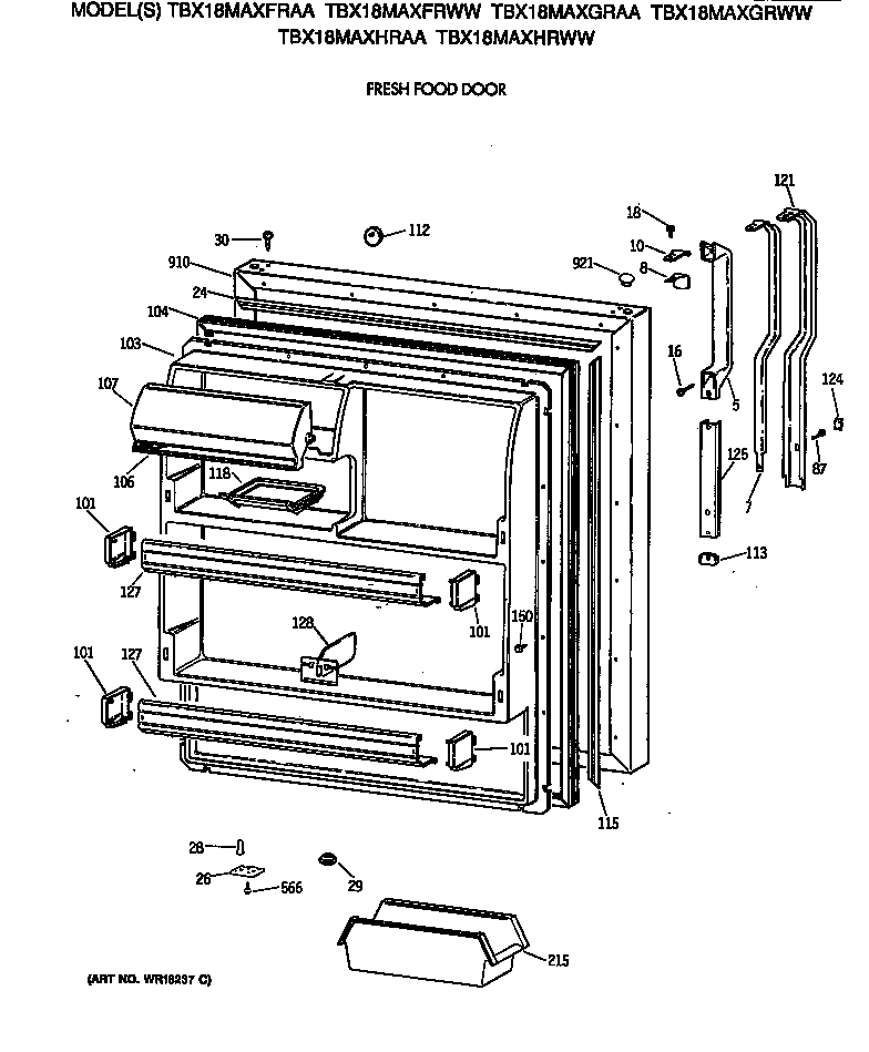GE TBX18MAXGRWW fresh food door diagram