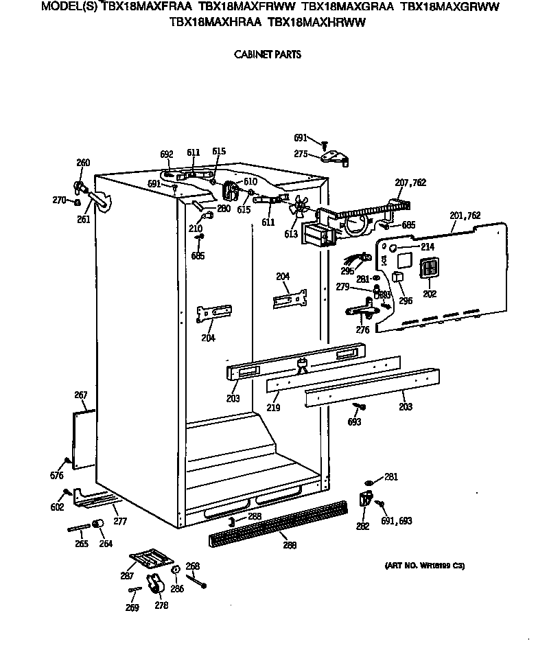 GE TBX18MAXGRWW cabinet parts diagram