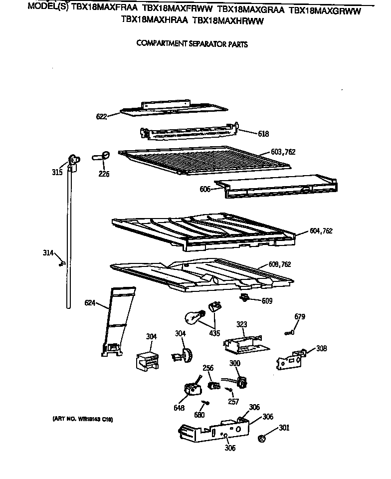 GE TBX18MAXGRWW compartment separator parts diagram