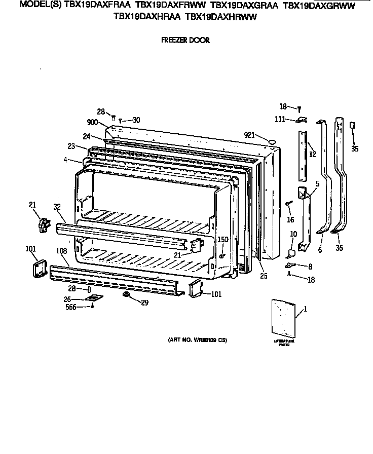 GE TBX19DAXGRWW freezer door diagram
