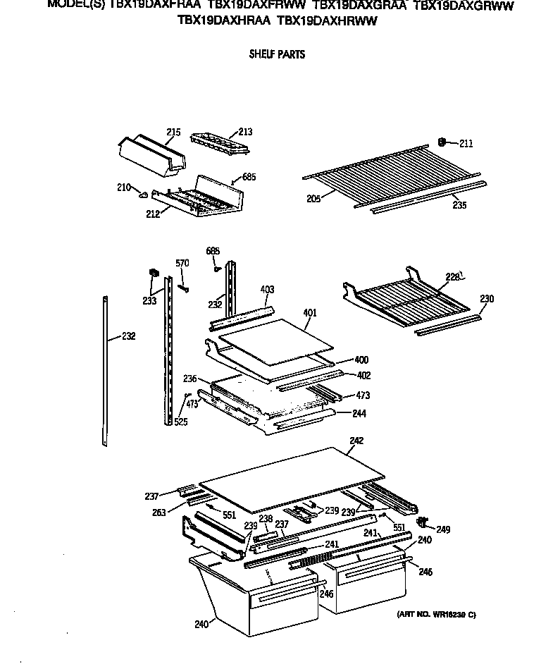 GE TBX19DAXGRWW shelf parts diagram