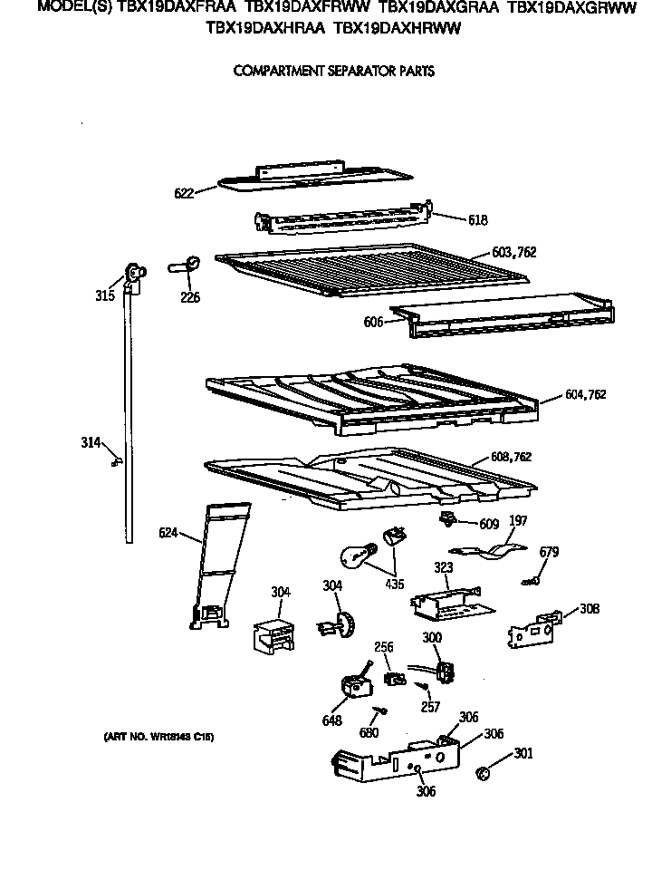 GE TBX19DAXGRWW compartment separator parts diagram
