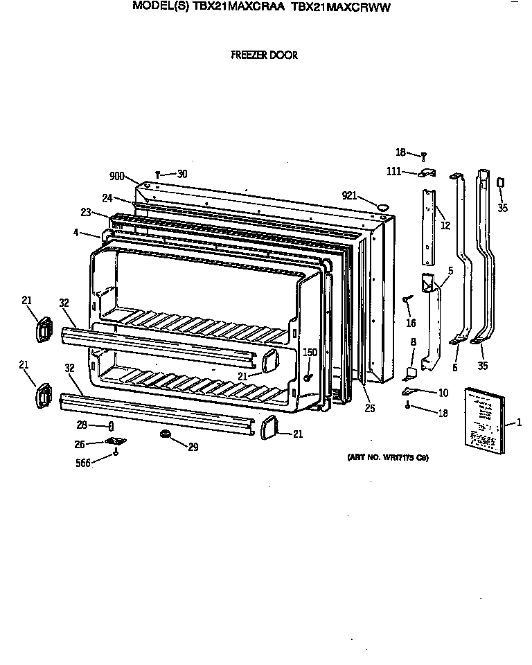 GE TBX21MAXCRAA freezer door diagram