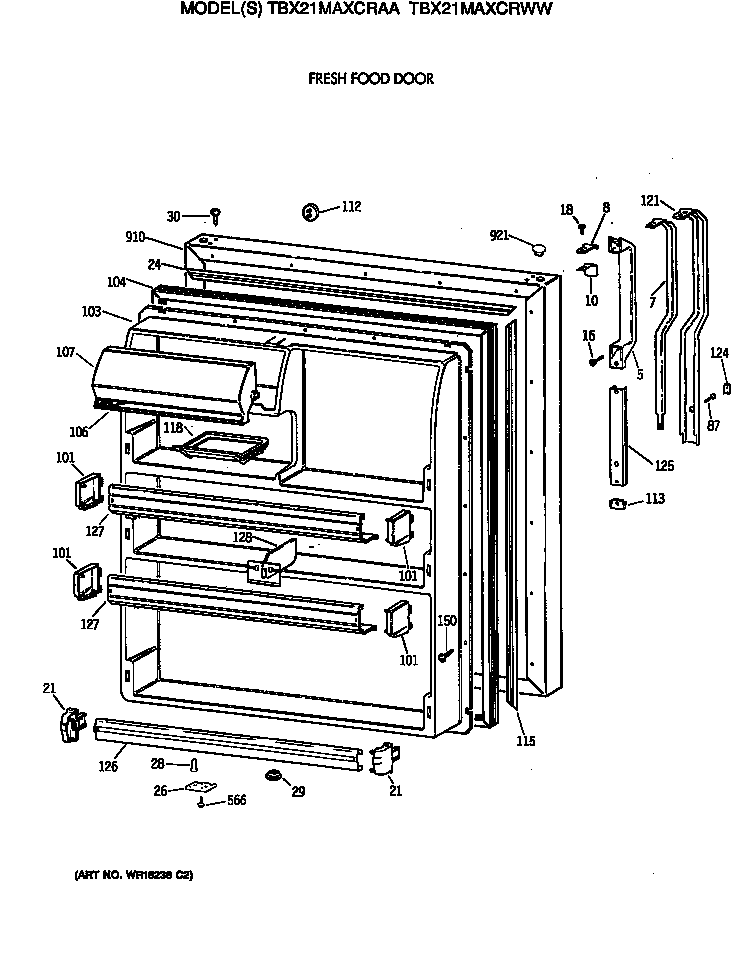 GE TBX21MAXCRAA fresh food door diagram