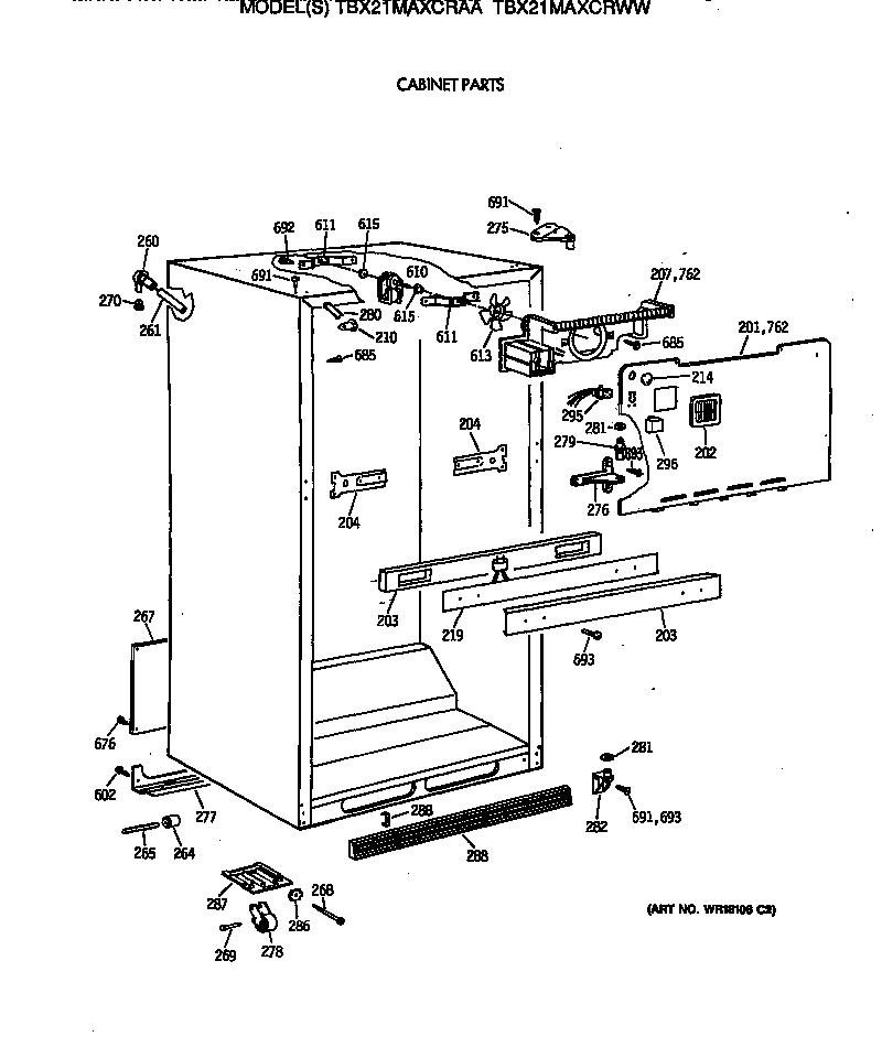 GE TBX21MAXCRAA cabinet parts diagram