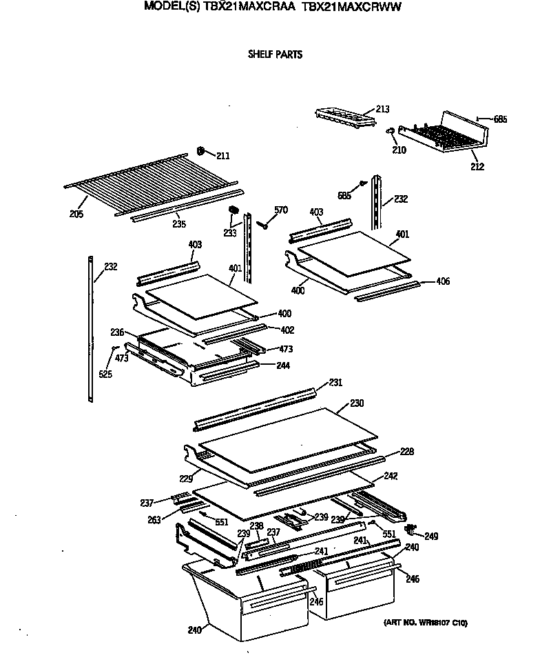 GE TBX21MAXCRAA shelf parts diagram