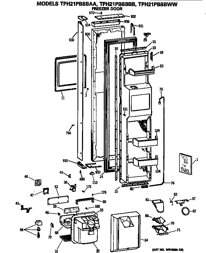 GE TPH21PBSBBB freezer door diagram