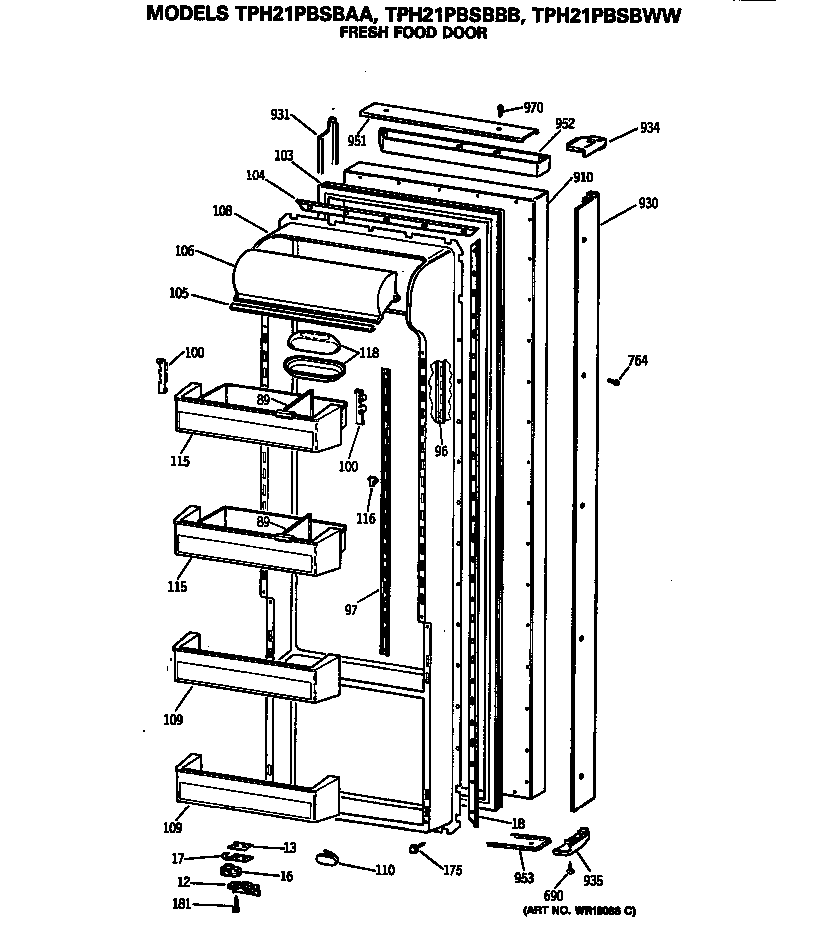 GE TPH21PBSBBB fresh food door diagram