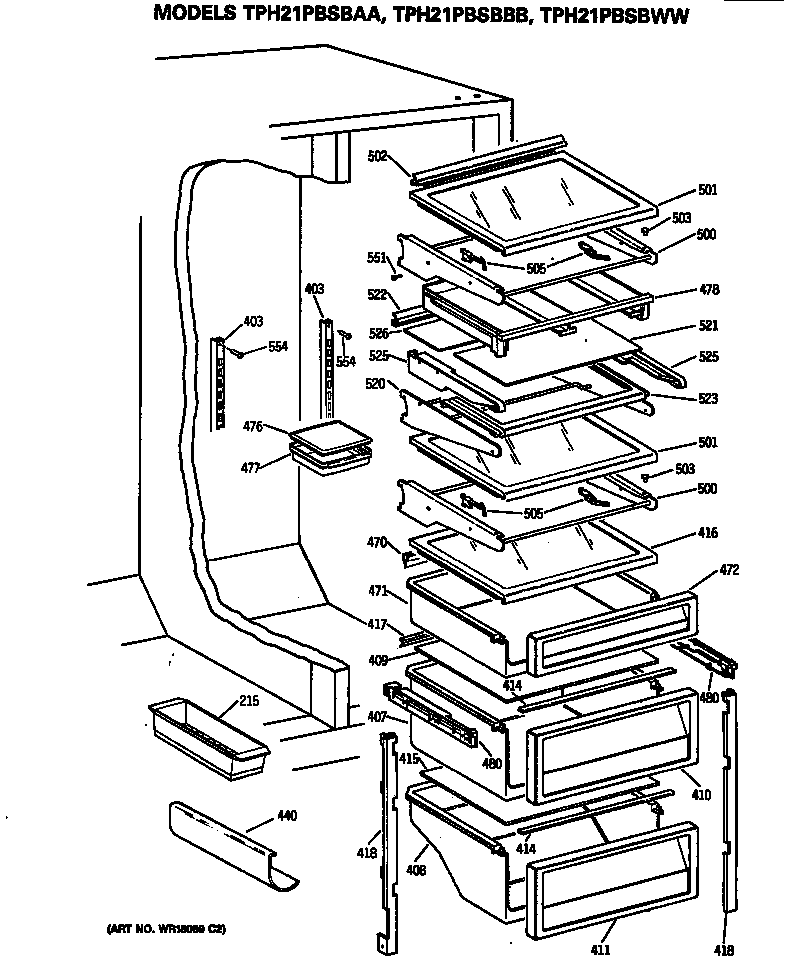 GE TPH21PBSBBB shelves diagram