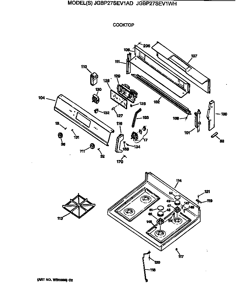GE JGBP27SEV1WH cooktop diagram