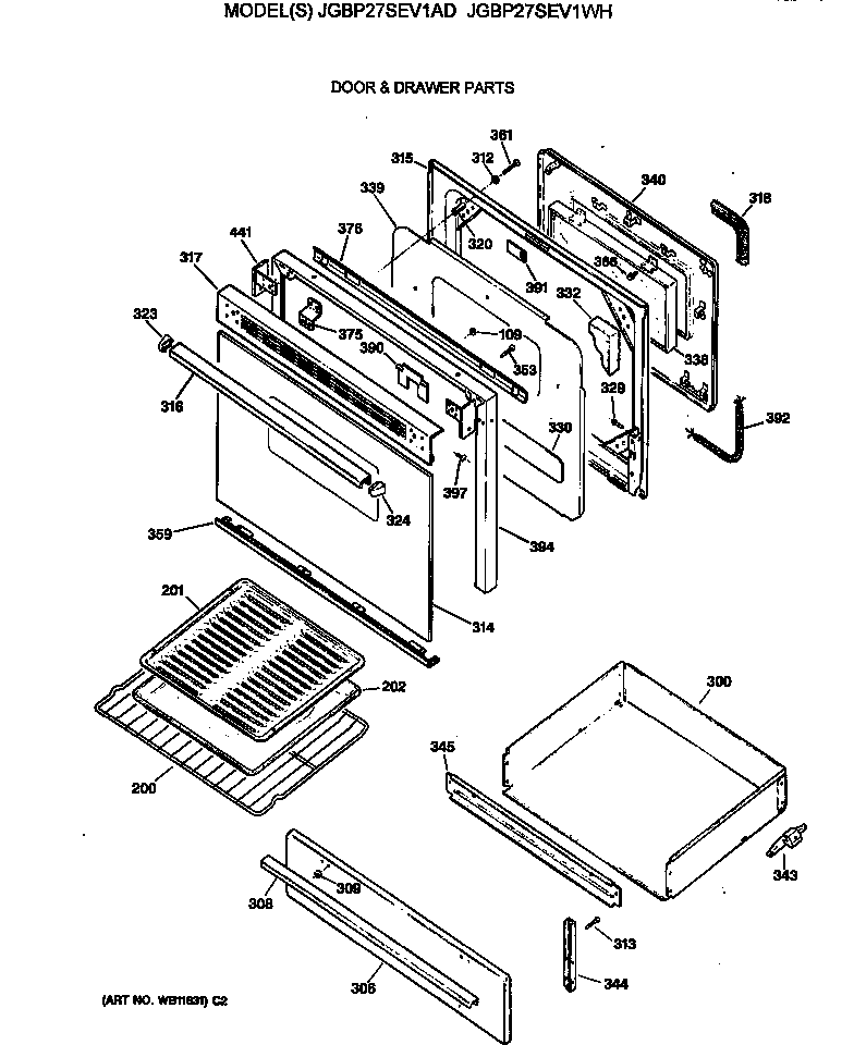 GE JGBP27SEV1WH door & drawer parts diagram