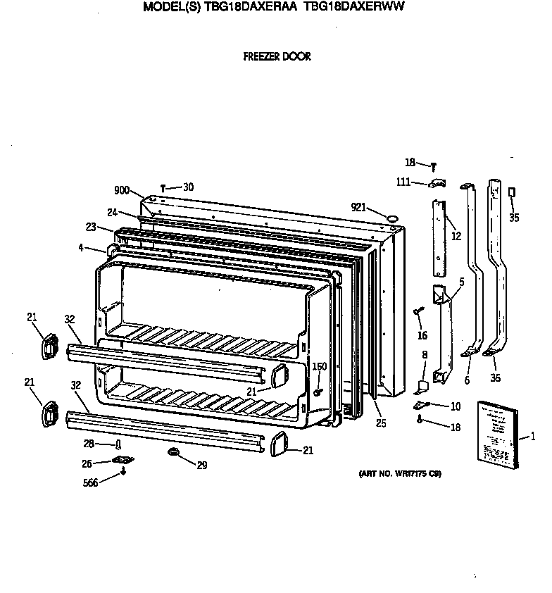 GE TBG18DAXERWW freezer door diagram