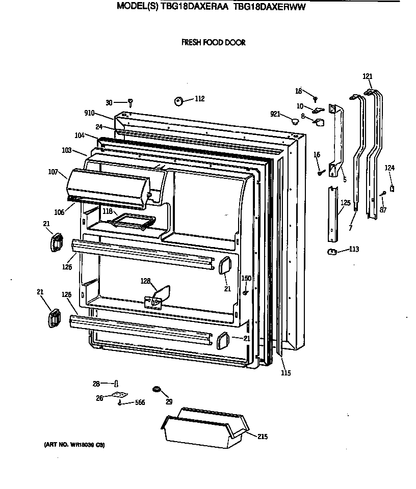 GE TBG18DAXERWW fresh food door diagram