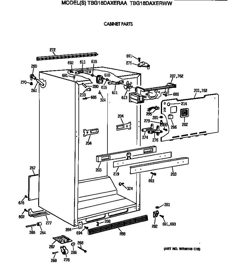 GE TBG18DAXERWW cabinet parts diagram