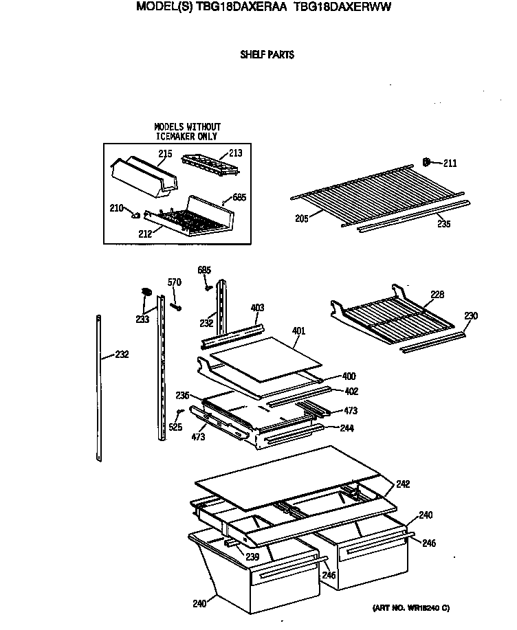 GE TBG18DAXERWW shelf parts diagram