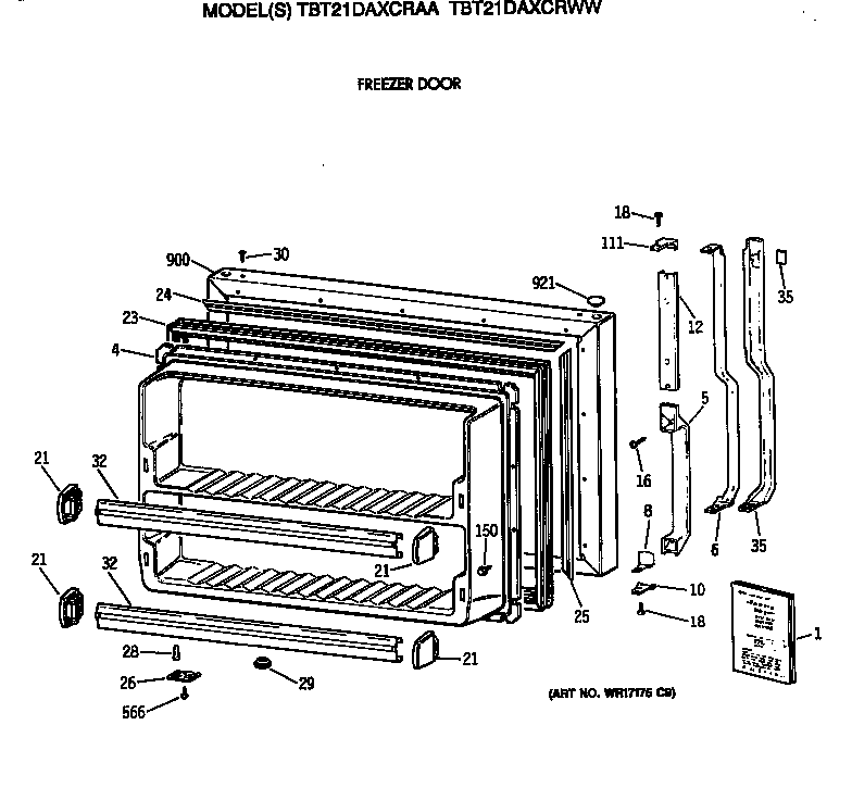 GE TBT21DAXCRWW freezer door diagram