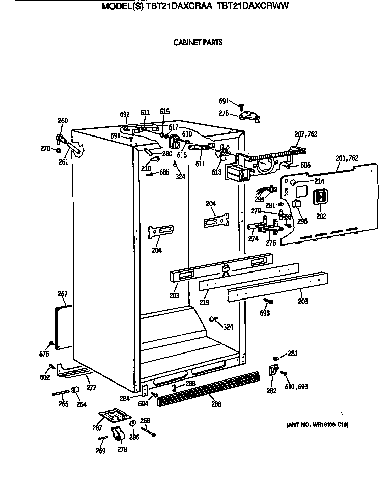 GE TBT21DAXCRWW cabinet parts diagram