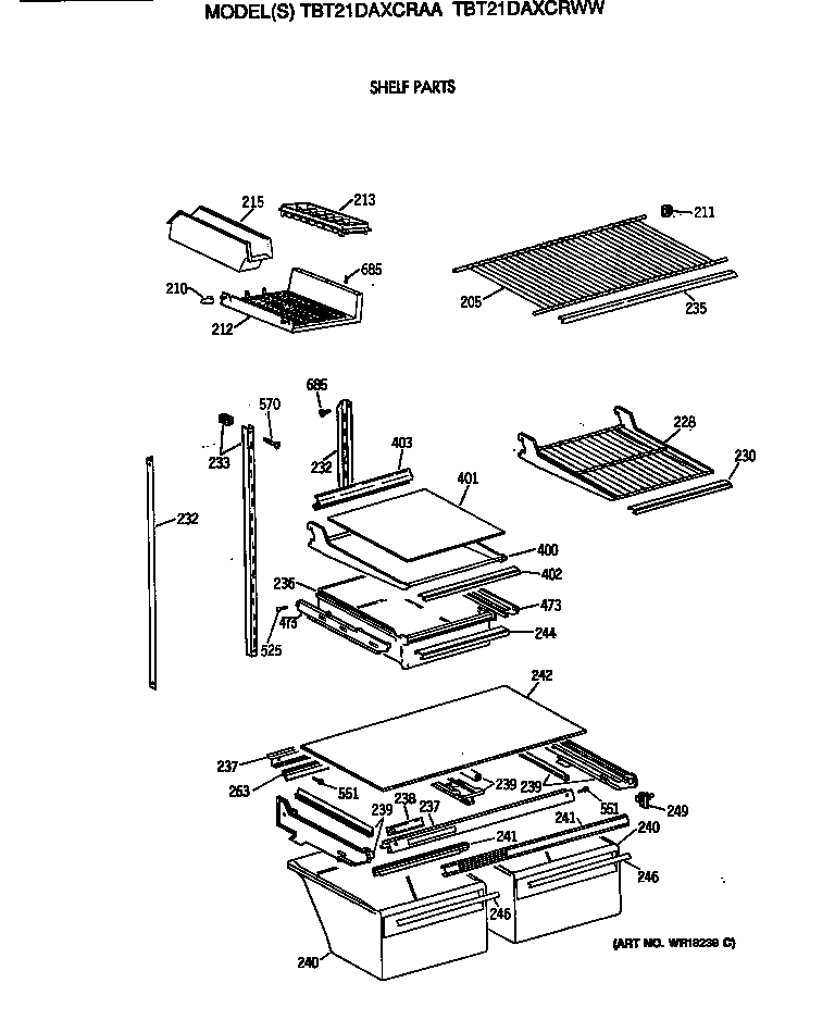 GE TBT21DAXCRWW shelf parts diagram