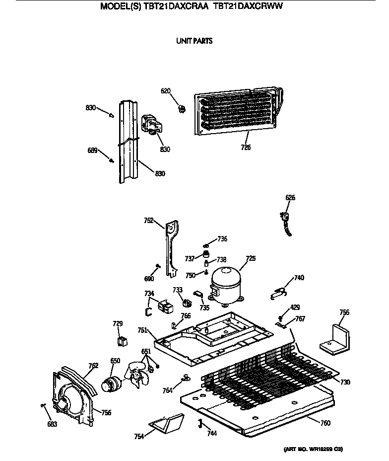 GE TBT21DAXCRWW unit parts diagram
